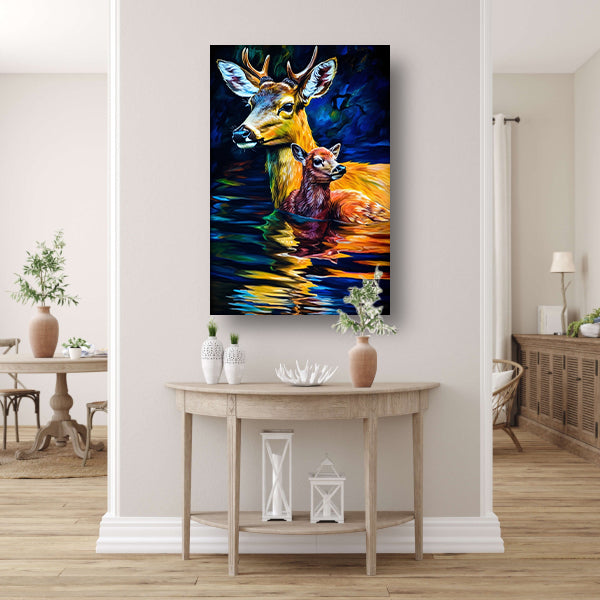 Moederhert en fawn in ochtendgloren canvas