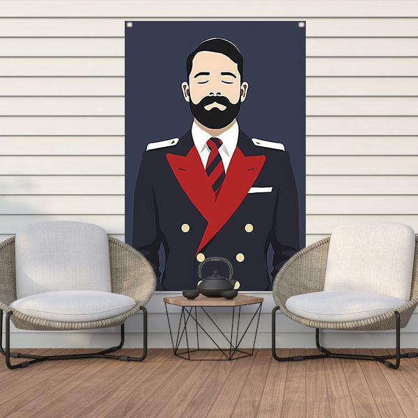 Minimalistisch portret van man in uniform tuinposter