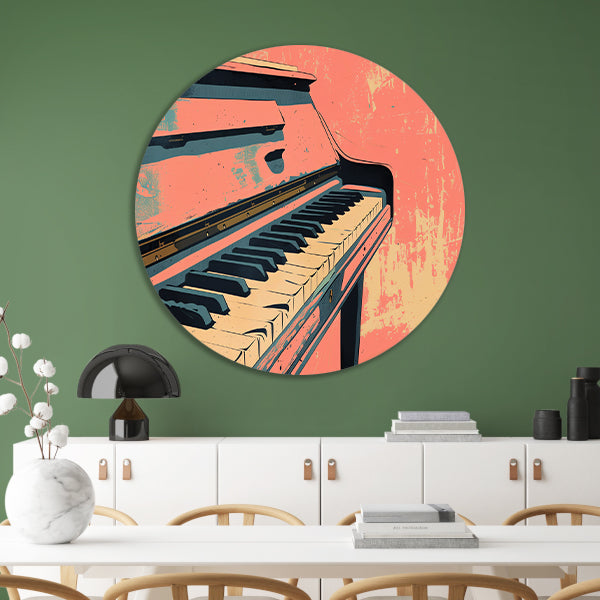 Piano in kleurrijke retro stijl aluminium muurcirkel