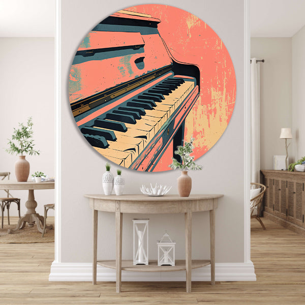 Piano in kleurrijke retro stijl aluminium muurcirkel