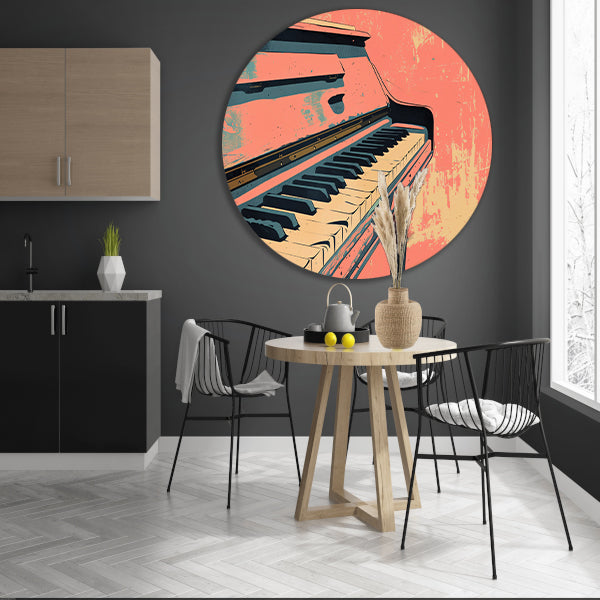 Piano in kleurrijke retro stijl aluminium muurcirkel