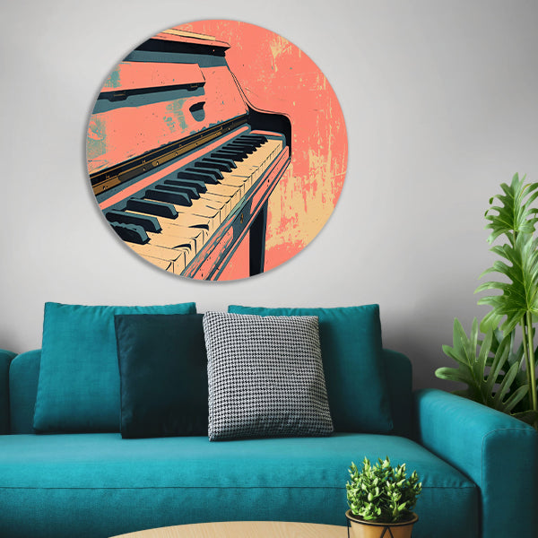 Piano in kleurrijke retro stijl aluminium muurcirkel