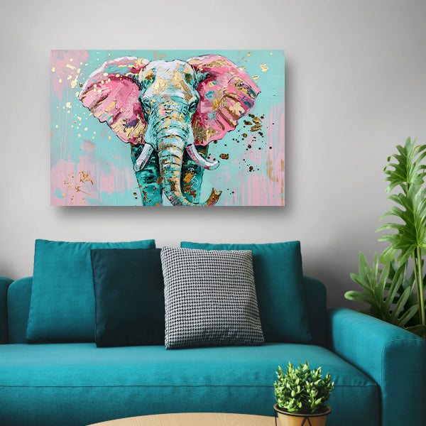 Kleurrijk abstract olifant schilderij met spetters acrylglas