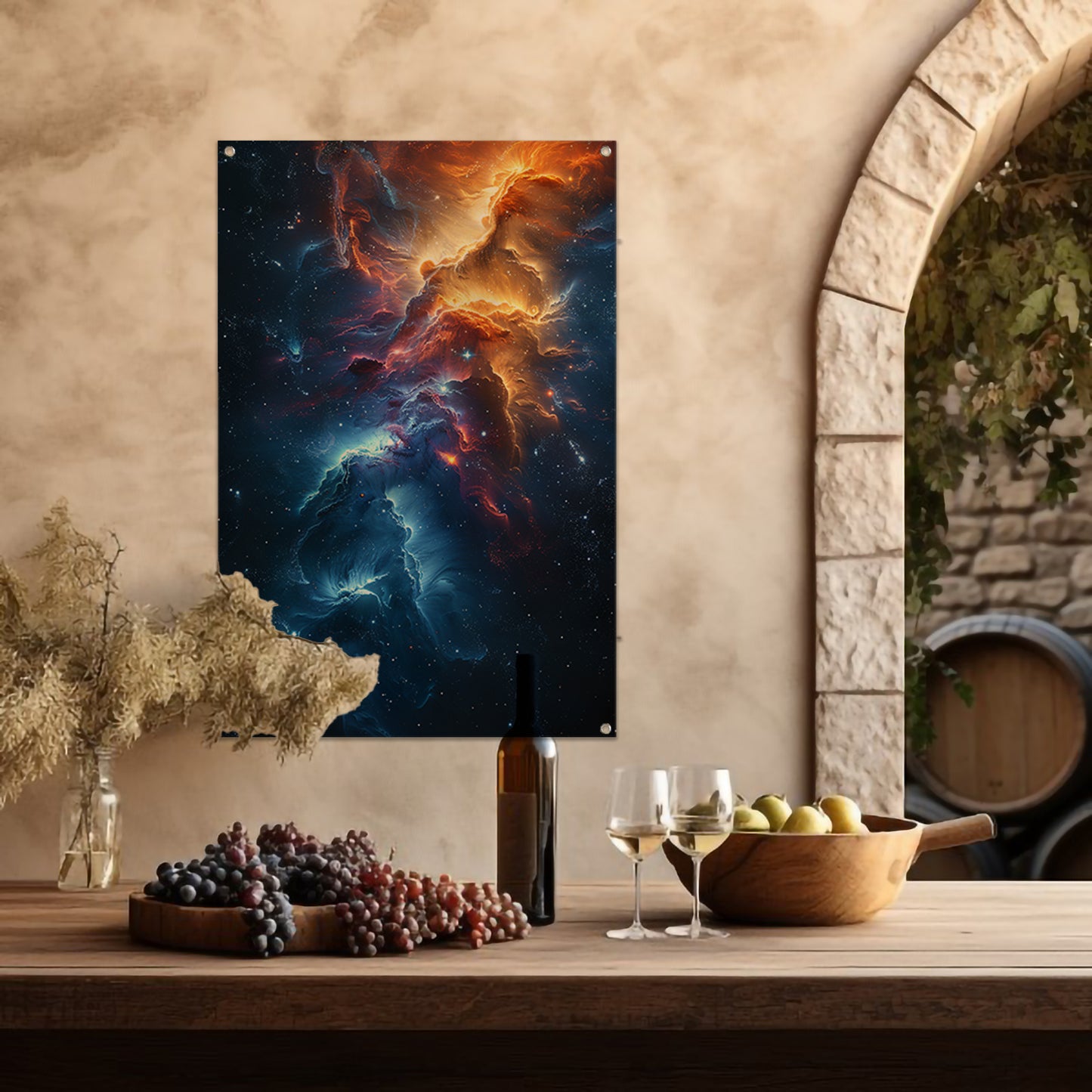 Nevel in Kosmische Verfstroken tuinposter