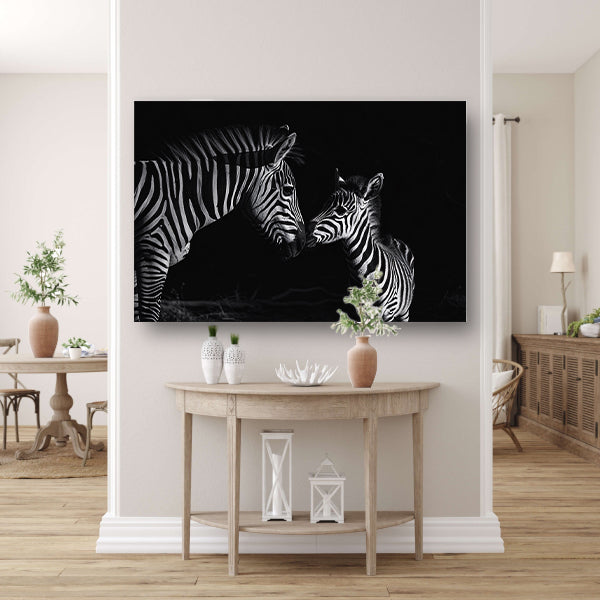 Zebra moeder en veulen in zwart-wit poster