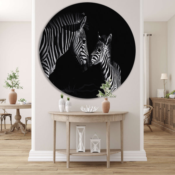 Zebra moeder en veulen in zwart-wit forex muurcirkel