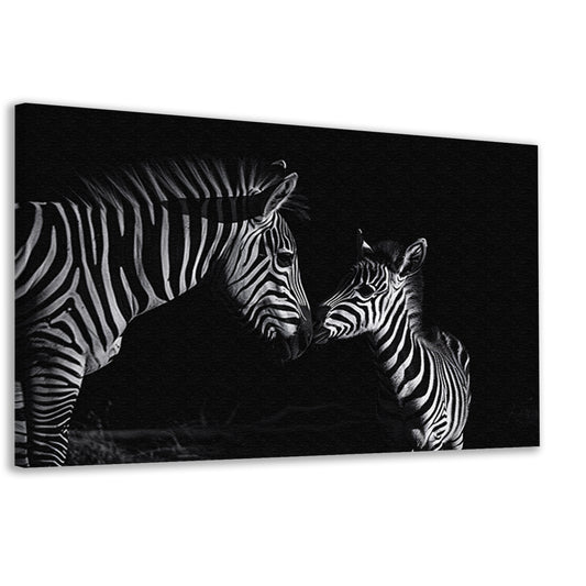 Zebra moeder en veulen in zwart-wit canvas