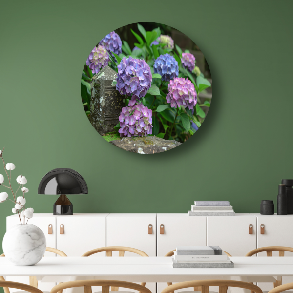 Impressionistische paarse bloemen aluminium muurcirkel