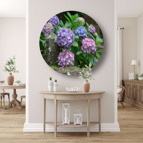 Impressionistische paarse bloemen aluminium muurcirkel