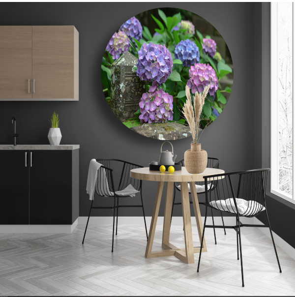 Impressionistische paarse bloemen aluminium muurcirkel
