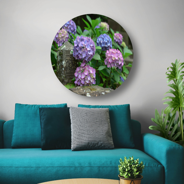 Impressionistische paarse bloemen aluminium muurcirkel