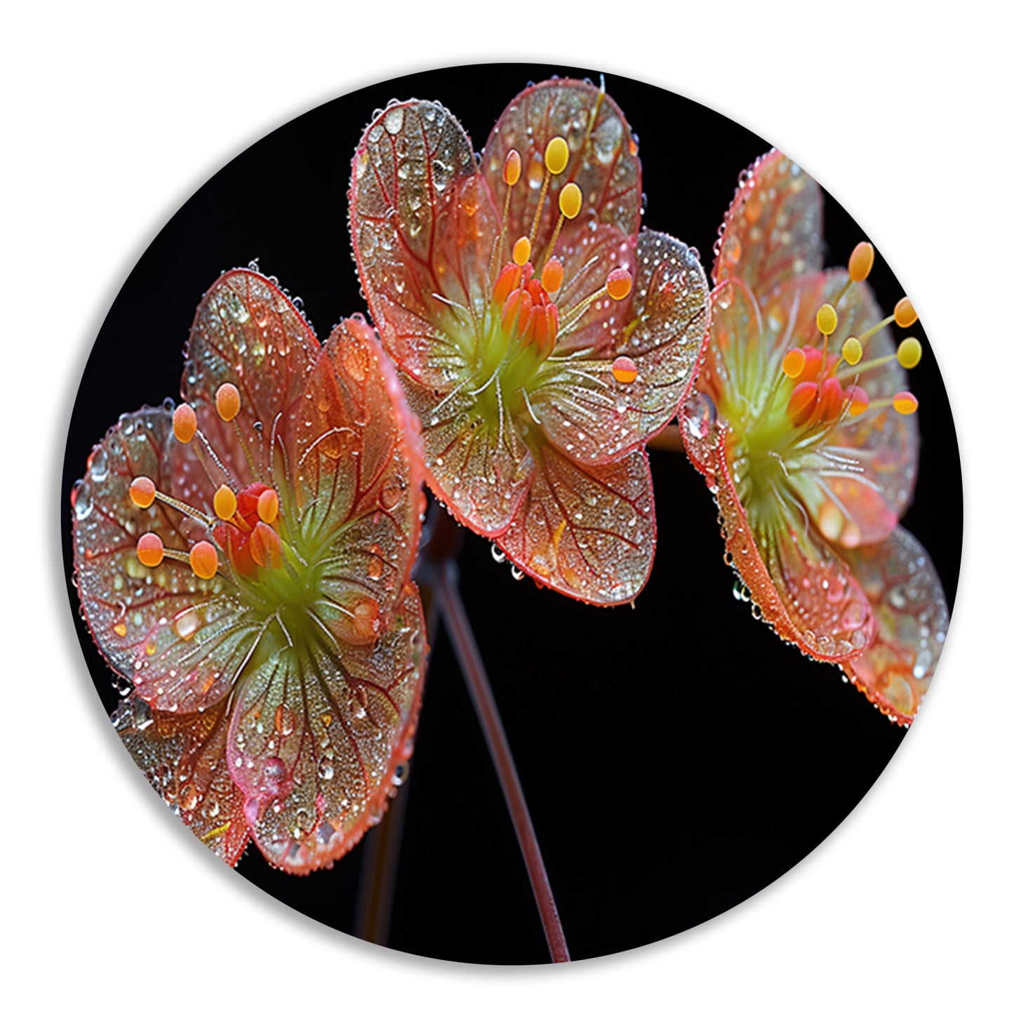 Ochtenddauw op bloemen aluminium muurcirkel