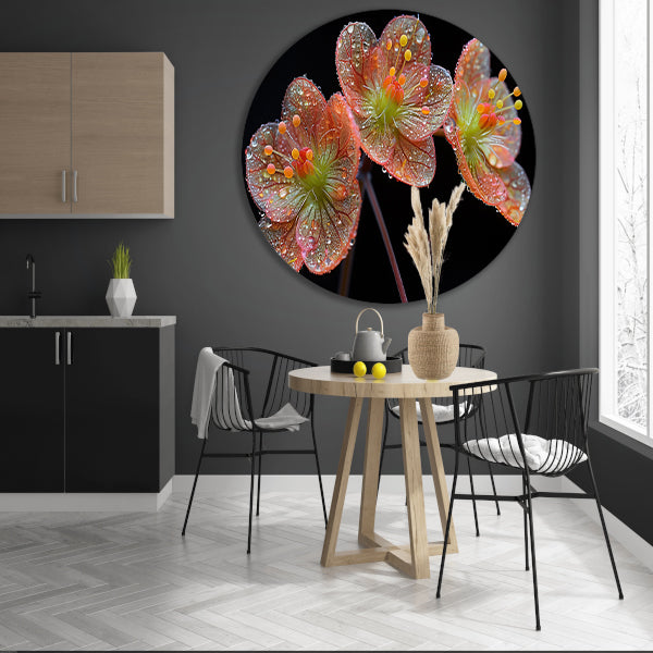 Ochtenddauw op bloemen aluminium muurcirkel
