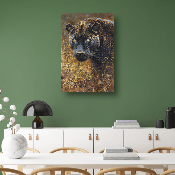 Gedetailleerd aquarel schilderij van een panter acrylglas