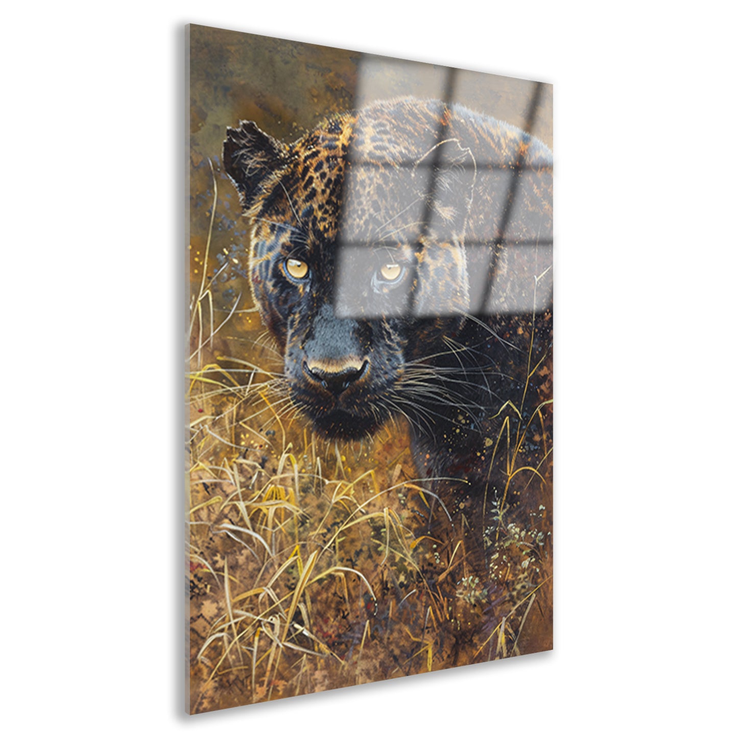 Gedetailleerd aquarel schilderij van een panter acrylglas