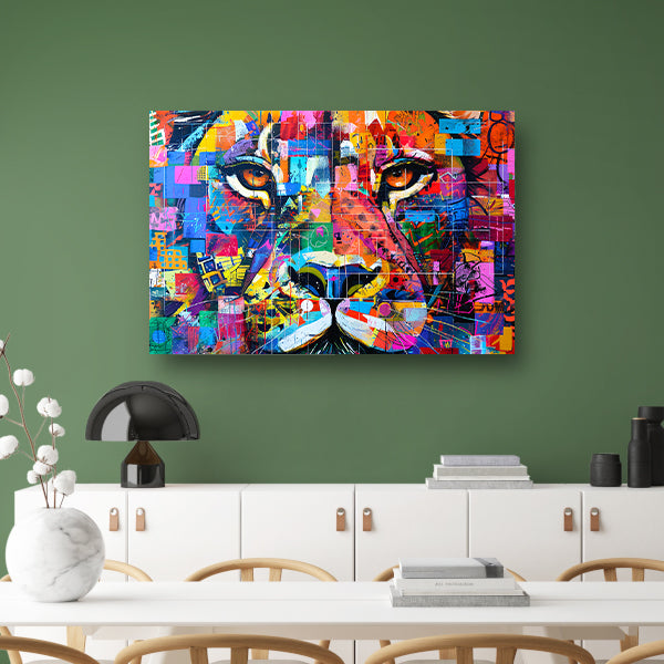 Kleurrijke abstracte leeuw schilderij kunst canvas
