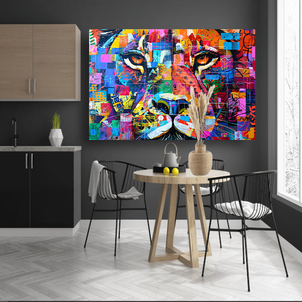 Kleurrijke abstracte leeuw schilderij kunst canvas