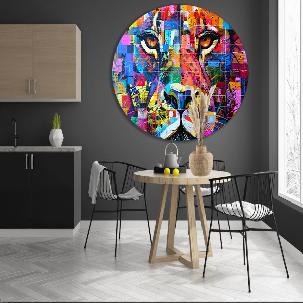 Kleurrijke abstracte leeuw schilderij kunst forex muurcirkel