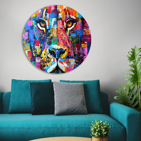 Kleurrijke abstracte leeuw schilderij kunst forex muurcirkel