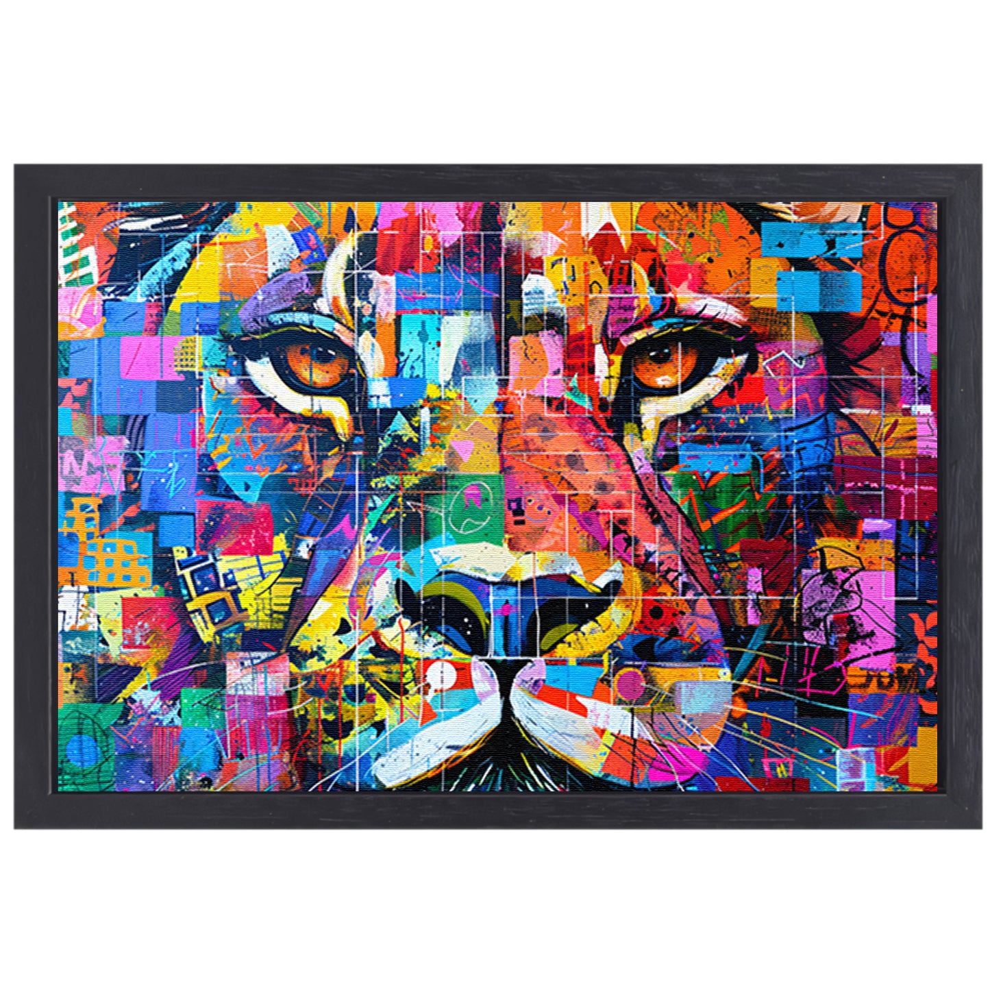 Kleurrijke abstracte leeuw schilderij kunst canvas met baklijst