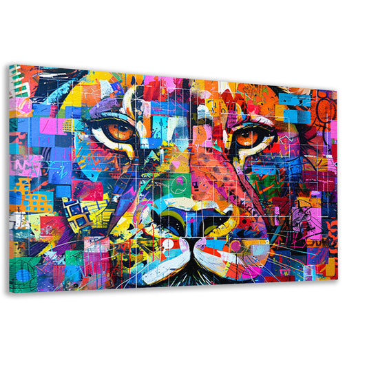 Kleurrijke abstracte leeuw schilderij kunst canvas