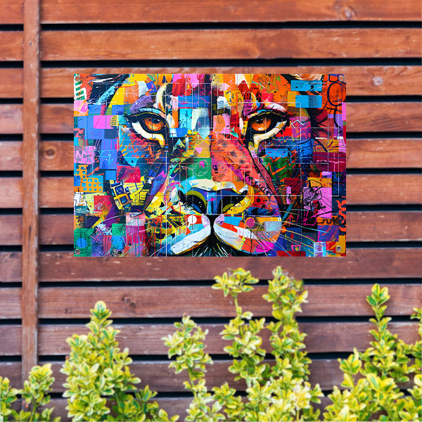 Kleurrijke abstracte leeuw schilderij kunst tuinposter