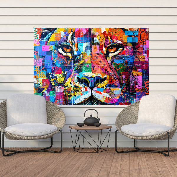 Kleurrijke abstracte leeuw schilderij kunst tuinposter