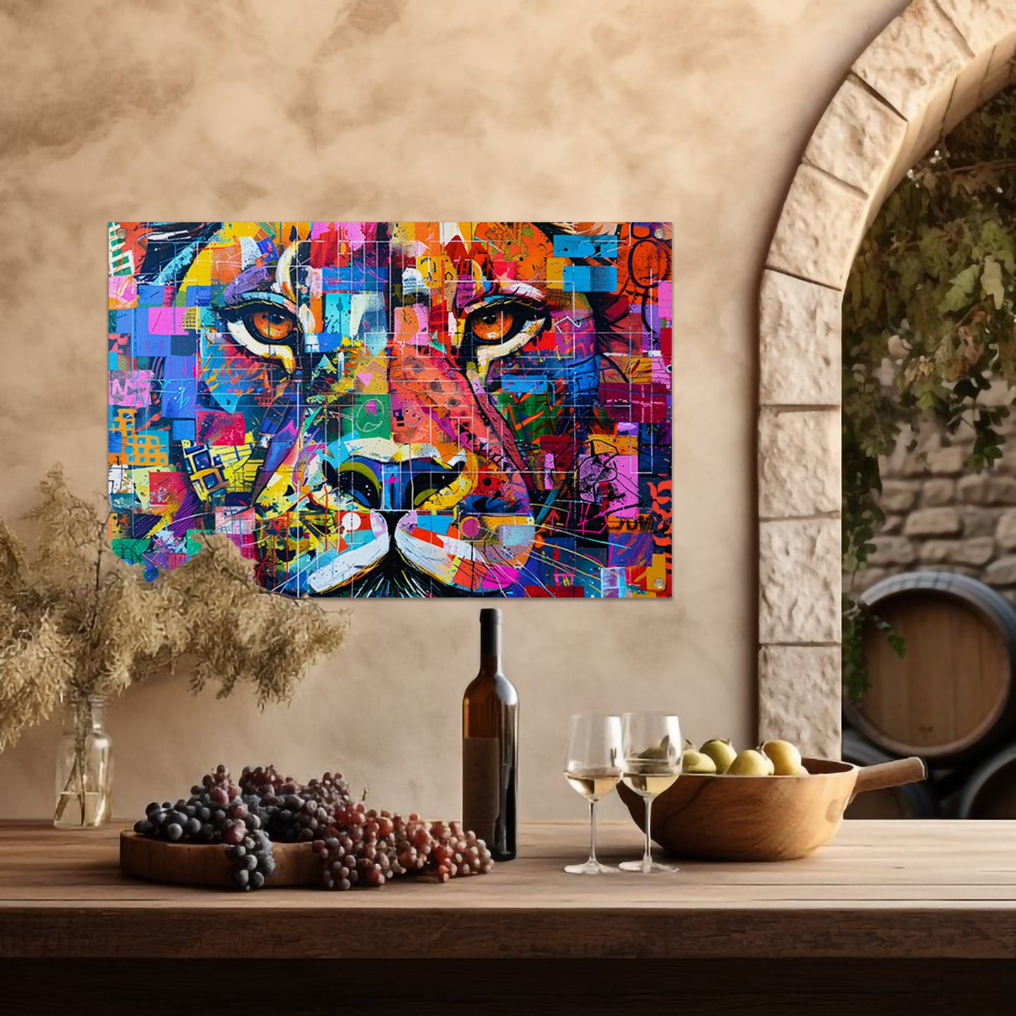 Kleurrijke abstracte leeuw schilderij kunst tuinposter