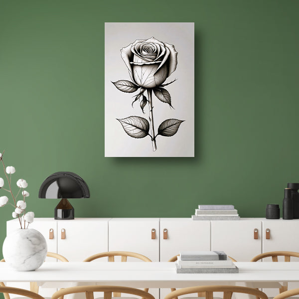 Minimale zwarte lijntekening van roos acrylglas
