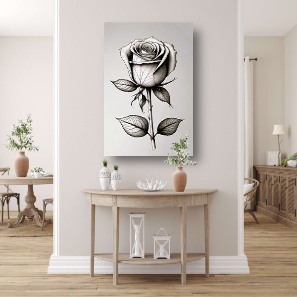 Minimale zwarte lijntekening van roos acrylglas
