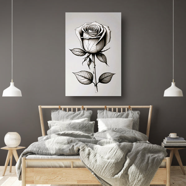 Minimale zwarte lijntekening van roos acrylglas