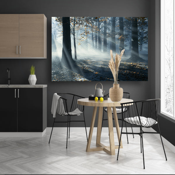 Mistig Bos met Zonnestralen en Schaduwen acrylglas