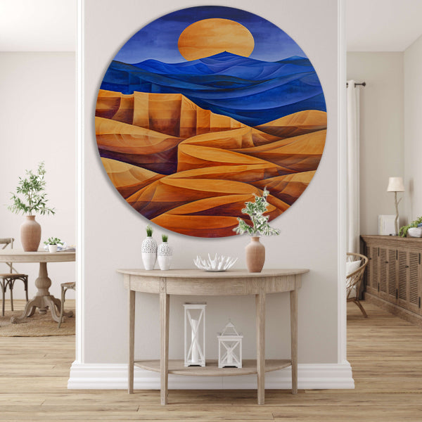 Surrealistisch berglandschap met felle kleuren forex muurcirkel