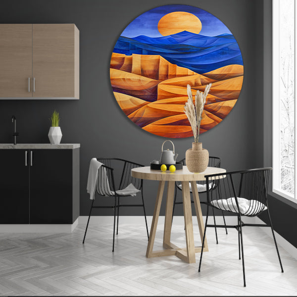 Surrealistisch berglandschap met felle kleuren forex muurcirkel