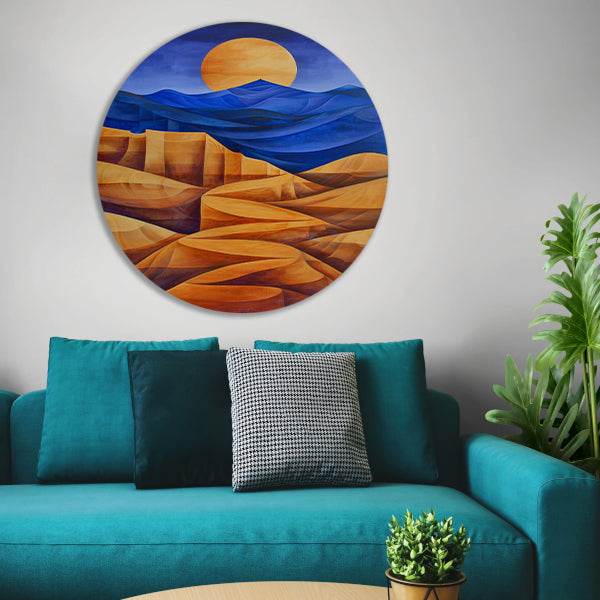Surrealistisch berglandschap met felle kleuren forex muurcirkel