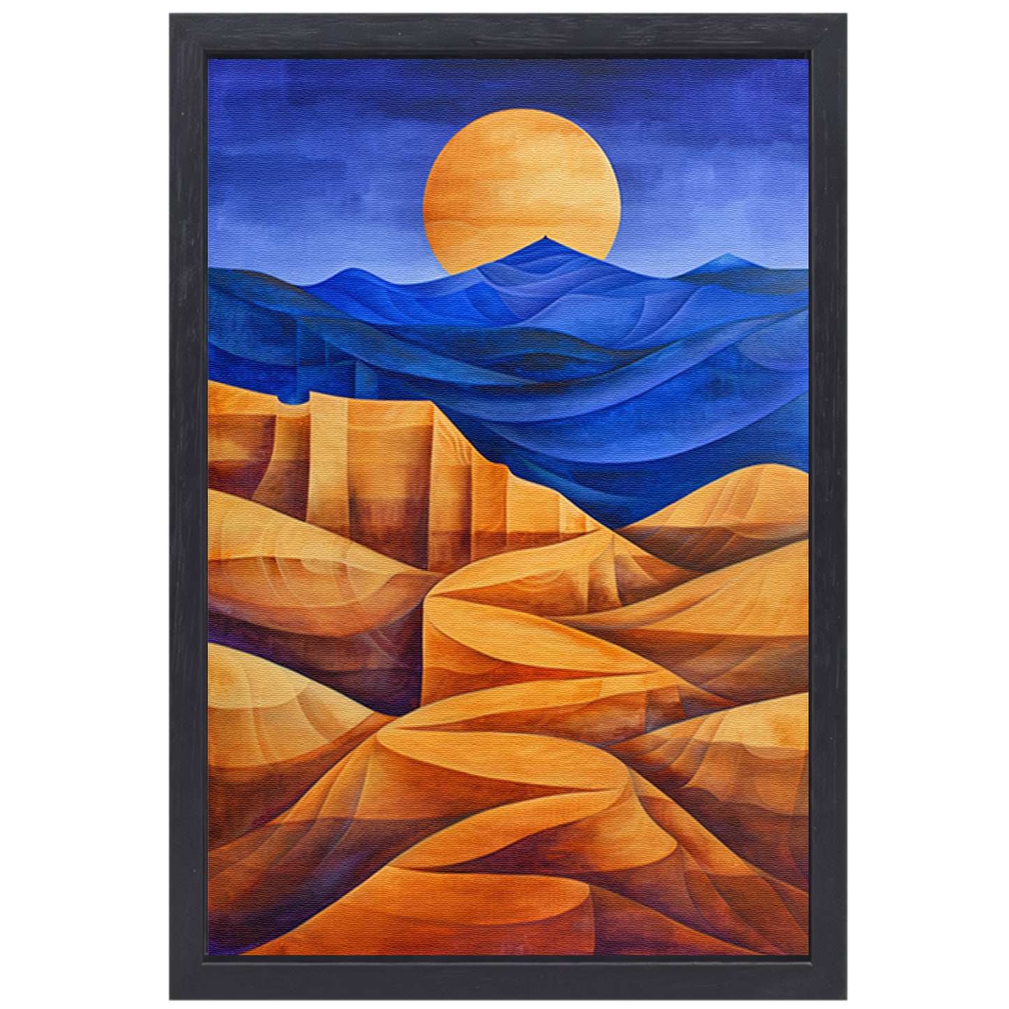 Surrealistisch berglandschap met felle kleuren canvas met baklijst