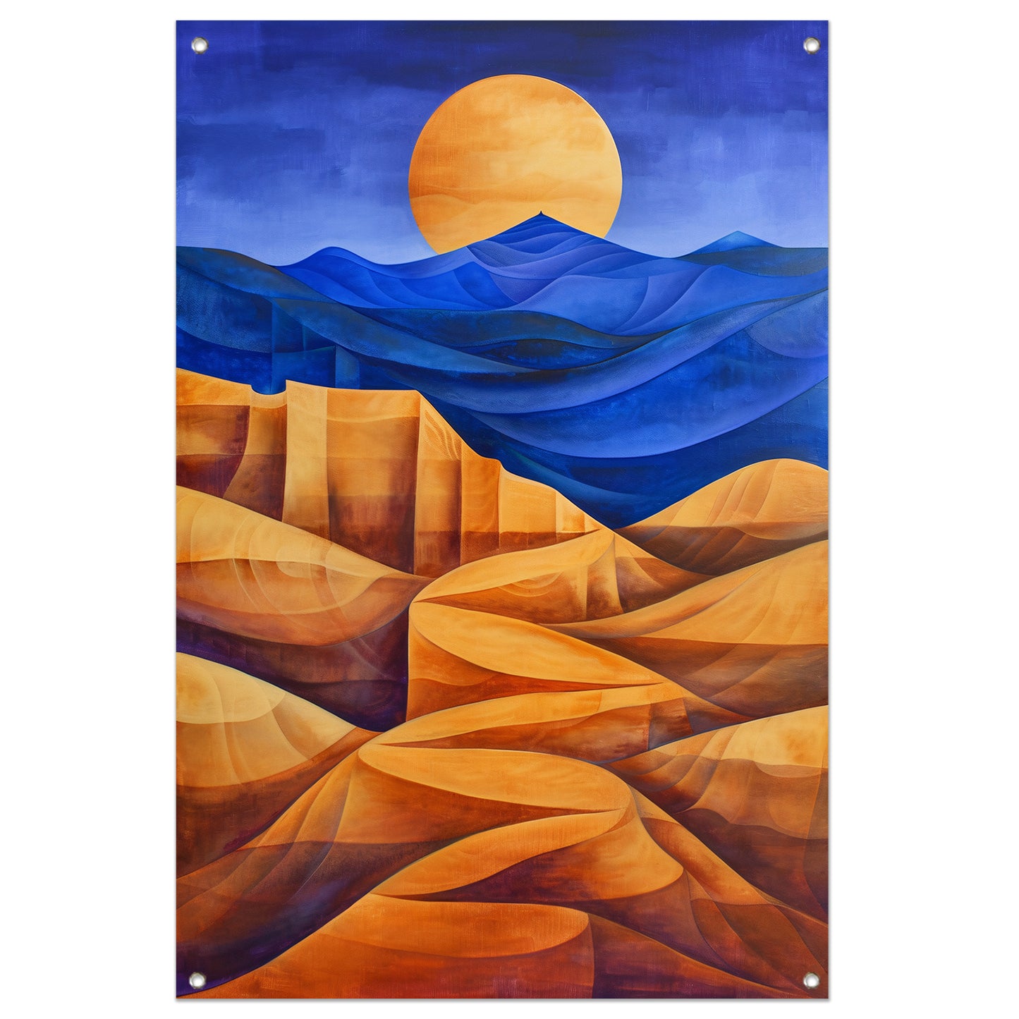 Surrealistisch berglandschap met felle kleuren tuinposter