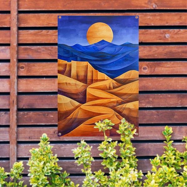 Surrealistisch berglandschap met felle kleuren tuinposter