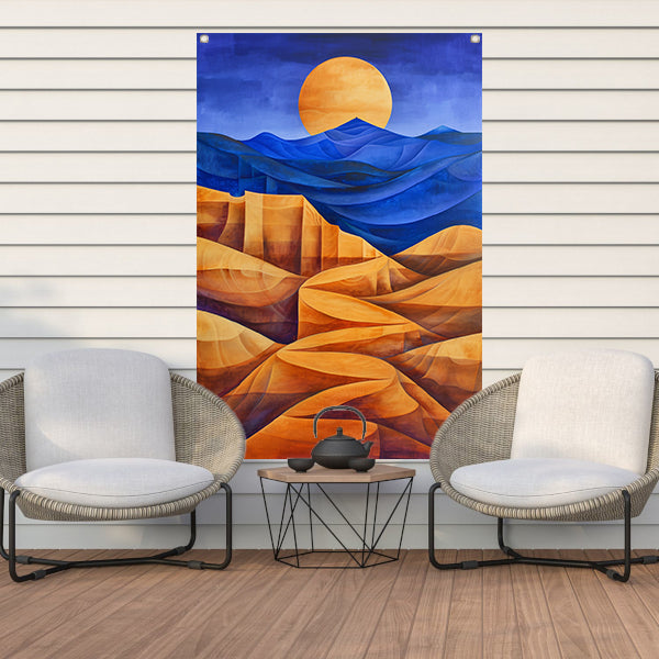 Surrealistisch berglandschap met felle kleuren tuinposter