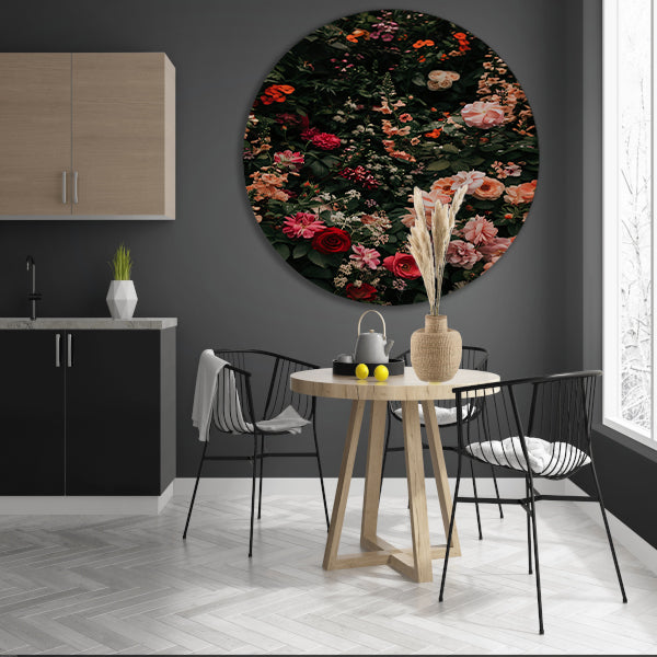 Kleurrijke Bloemenzee in Volle Bloei aluminium muurcirkel