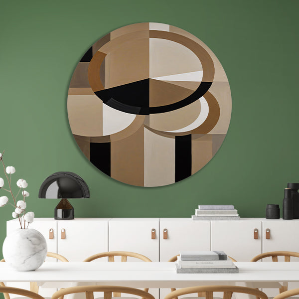 Geometrische Compositie met Aardetinten en Cirkels aluminium muurcirkel