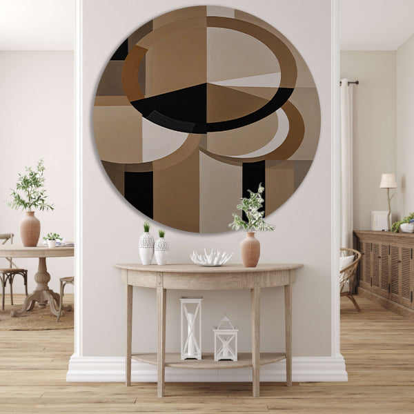Geometrische Compositie met Aardetinten en Cirkels aluminium muurcirkel