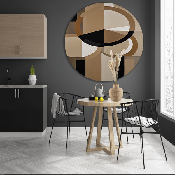 Geometrische Compositie met Aardetinten en Cirkels aluminium muurcirkel