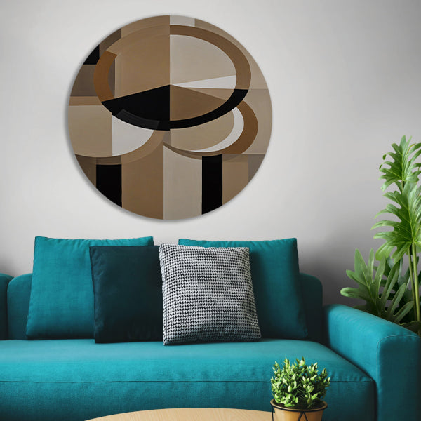 Geometrische Compositie met Aardetinten en Cirkels aluminium muurcirkel