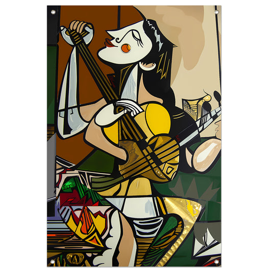 Abstract muzikant in dynamische kleuren tuinposter