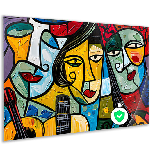 Kubistisch portret van muzikanten met instrumenten   poster