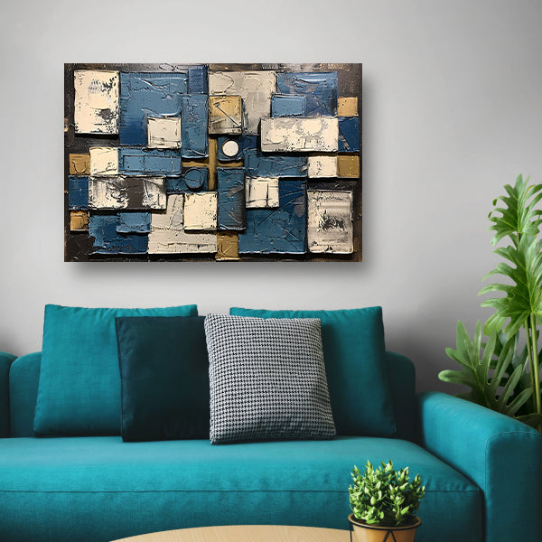 Abstract schilderij met rechthoeken en cirkels poster