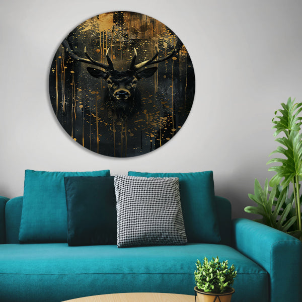Mysterieuze hert met gouden accenten aluminium muurcirkel