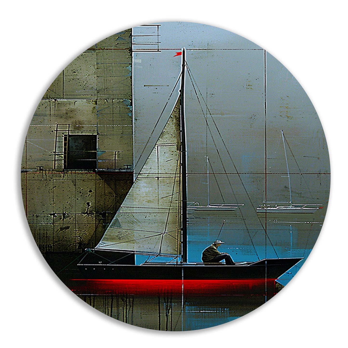 Surrealistisch schilderij van boot bij gebouw forex muurcirkel