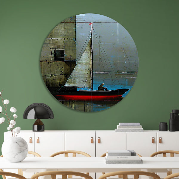 Surrealistisch schilderij van boot bij gebouw forex muurcirkel